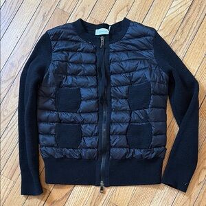 Moncler Black Quilted Jacket with Knit Sleeves